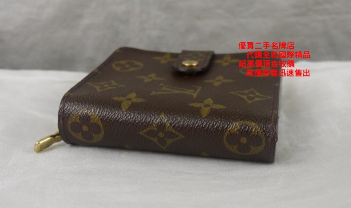 優買二手精品名牌店 LV M61667 原花 字紋 老花 防水 拉鍊 零錢袋 金釦 雙面 中夾 皮夾 短夾II