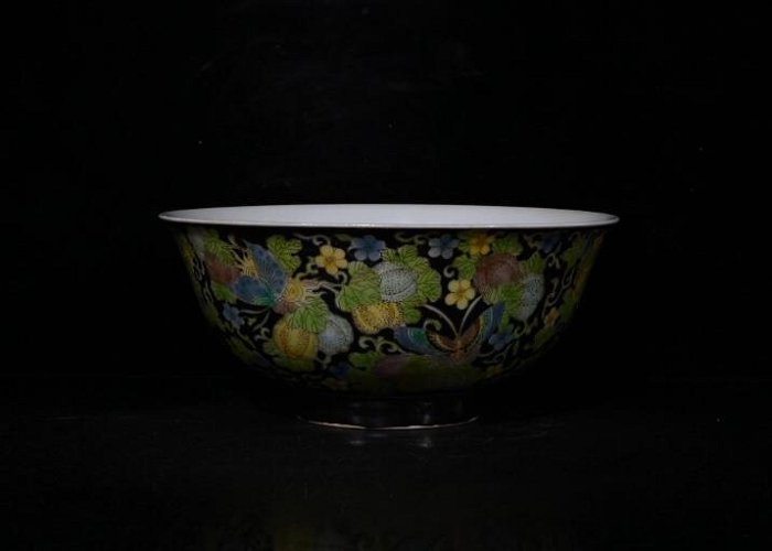 大清雍正烏金釉粉彩瓜果紋碗（7×16cm）5001643