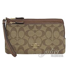 【茱麗葉精品】全新精品 COACH 專櫃商品 C5576 印花LOGO皮革雙拉鍊零錢手拿包.駝/咖 現貨