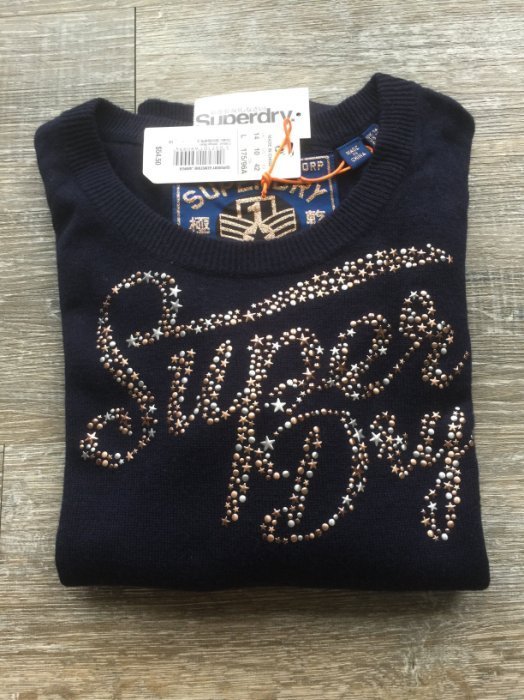 SD Superdry 極度乾燥 毛衣 金屬LOGO 羊毛 深藍色