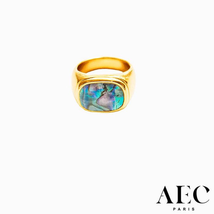 AEC PARIS 巴黎品牌 方形金色寬版戒指 孔雀母貝戒指 LARGE RING COLUMBA