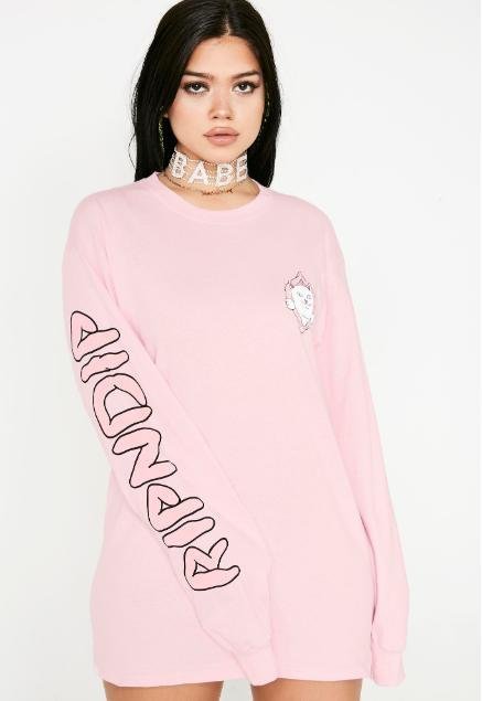 全新現貨 美國購回 RIPNDIP 真品正品 粉紅色 長袖上衣洋裝 S號  明星喜愛的美國潮牌