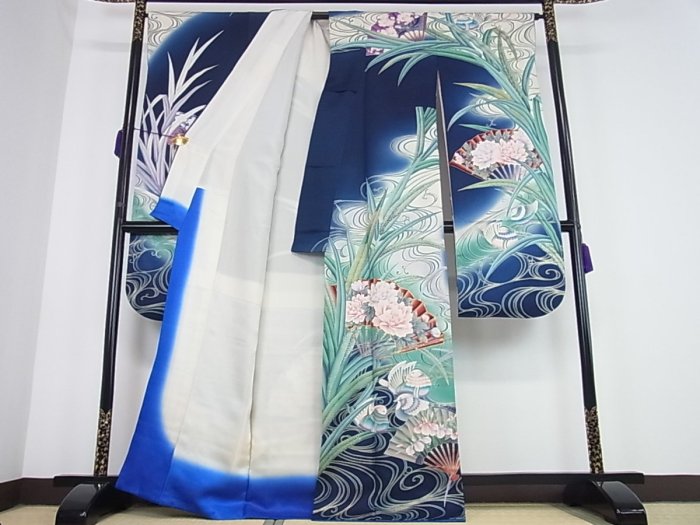 ＊水漾美人＊日本和服   駒刺繍 流水鴛鴦花舞扇文 暈染 振袖和服