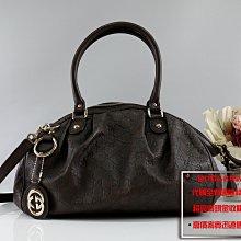 優買二手精品名牌店 GUCCI 223974 咖啡牛皮壓紋 拉鍊 肩背包 手提包 斜背包 水餃包 SUKEY 特價