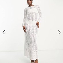 (嫻嫻屋) 英國ASOS-Pieces 白色透膚蕾絲圓領長袖長裙洋裝EC23