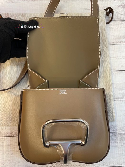 《真愛名牌精品》Hermes Della Cavalleria Mini 大象灰 銀釦 斜背包/屁股包 *全新品*代購