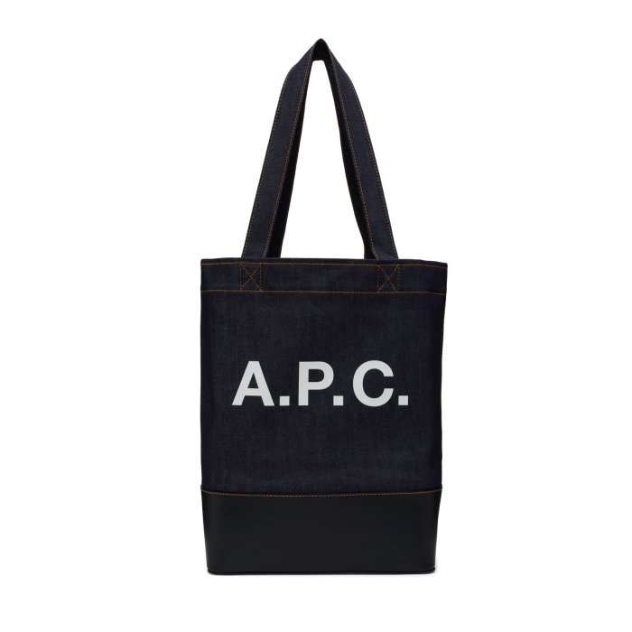 [全新真品代購-S/S22 新品!] A.P.C. LOGO 皮革拼接 牛仔布 托特包 / 肩背包 (APC)