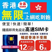 [日本好好玩]香港上網卡 1天/2天/3天/4天/5天/6天 免設定 無限用量 SIM卡/ESIM卡任選 吃到飽 漫遊卡