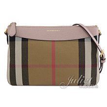 【茱麗葉精品】全新精品 BURBERRY 專櫃商品 3996884 格紋棉麻拼接手拿斜背包.粉邊 預購無現貨