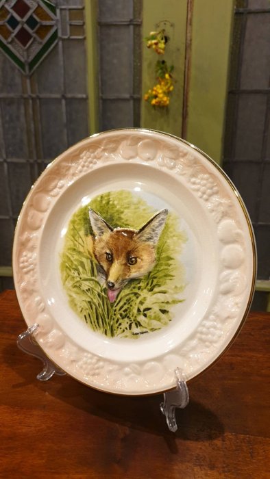 【卡卡頌  歐洲古董】英國老件 Royal Worcester 伍斯特 立體浮雕 狐狸 裝飾盤 瓷盤 p1661 ✬