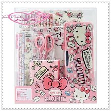 小花花日本精品 Hello Kitty 文具組 雙層鉛筆盒 鉛筆 記事本剪刀 手帕 粉色愛心 60141101