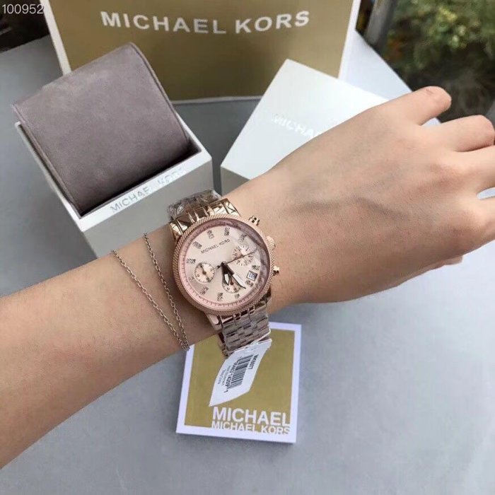 MICHAEL KORS 女錶 MK手錶 晶燦亮麗玫瑰金點綴三眼腕錶 MK6077 三眼日曆石英腕錶