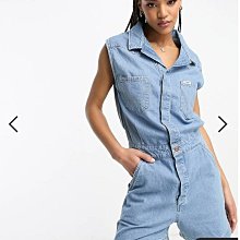 (嫻嫻屋) 英國ASOS-Wrangler 藍色牛仔襯衫領無袖短褲連身褲 EC23