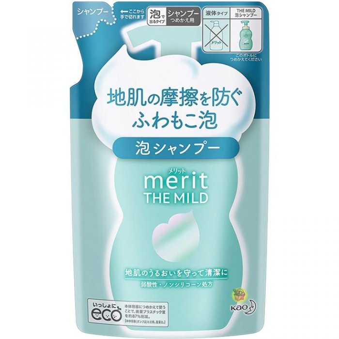 【JPGO】日本製 花王KAO merit THE MILD 弱酸性 泡沫洗髮精 補充包 440ml#767