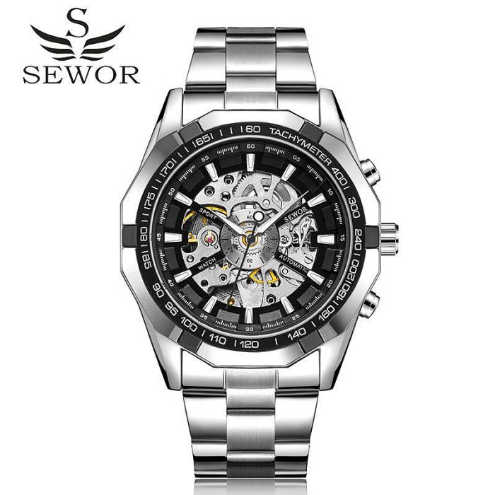 現貨男士手錶腕錶SEWOR思沃奇鏤空機械自動防水手錶國外熱賣機械錶跨境男士手錶