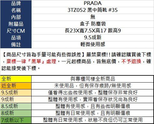 BRAND楓月 PRADA 普拉達 3TZ052 黑色 皮革 尼龍 中筒靴 短靴 靴子 女鞋 #35