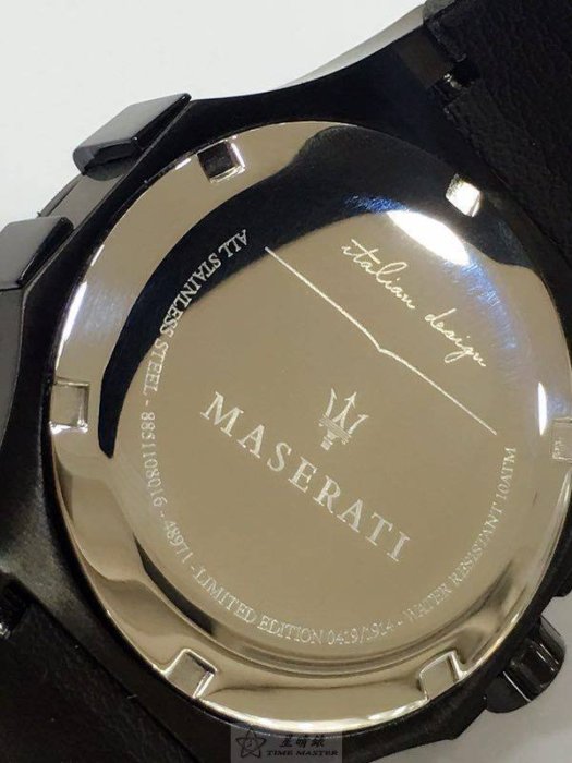 請支持正貨，瑪莎拉蒂手錶MASERATI手錶限量款Potenza款，編號:R8851108016,黑色錶面黑色皮革錶帶款