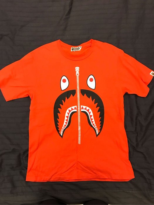 保證真品 BAPE APE SHARK PONR TEE 短T BAPE 鯊魚 刺繡 橘色 現貨L號