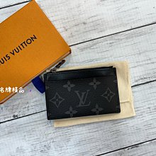 《真愛名牌精品》LV M82253  黑花 一字拉練 零錢名片夾 *全新品*代購