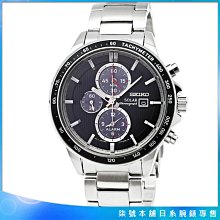 【柒號本舖】SEIKO精工太陽能三眼計時鋼帶錶-黑 / SSC435P1