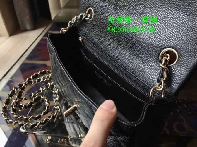 Chanel 香奈兒包 Flap Mini Coco 包 荔枝紋 20 cm 黑金鏈 A69900