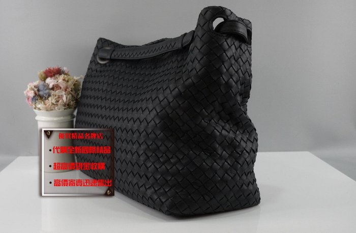 優買二手精品名牌店 BOTTEGA VENETA BV 紫藍色羊皮 雙帶 編織包 購物包 肩背包 托特包 全新