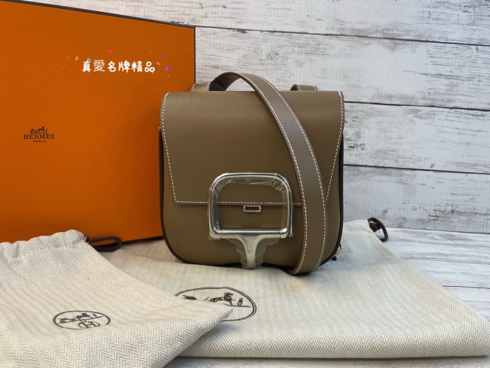 《真愛名牌精品》Hermes Della Cavalleria Mini 大象灰 銀釦 斜背包/屁股包 *全新品*代購