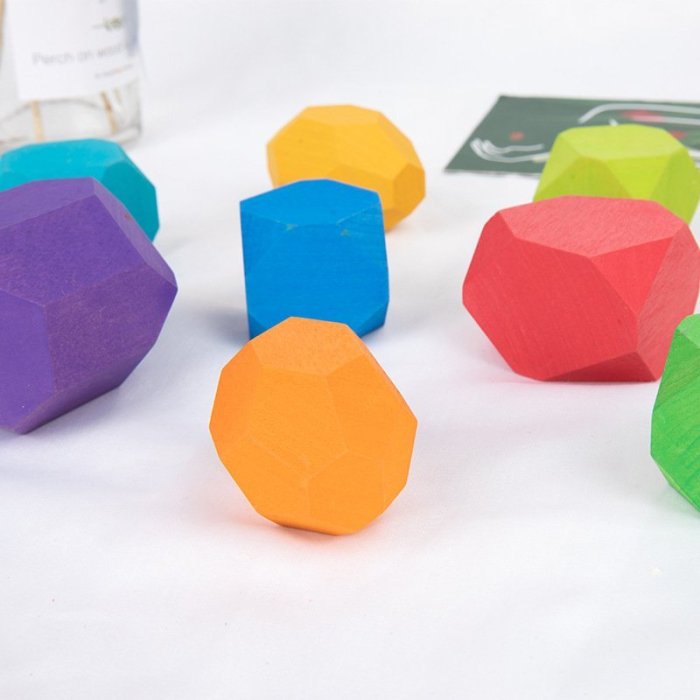 木制磨砂疊石疊疊樂兒童平衡積木拼裝玩具大顆粒益智20粒浸泡上色 #積木玩具