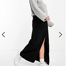 (嫻嫻屋) 英國ASOS-Miss Selfridge水洗黑色牛仔高腰開前叉長裙EH23