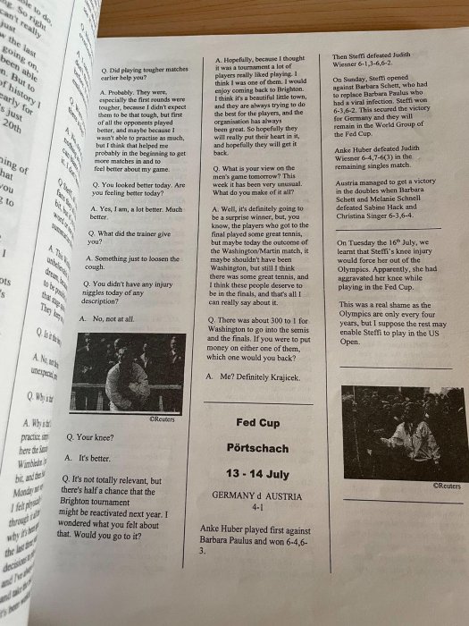 古董網球通訊錄 格拉芙采訪錄 1996年