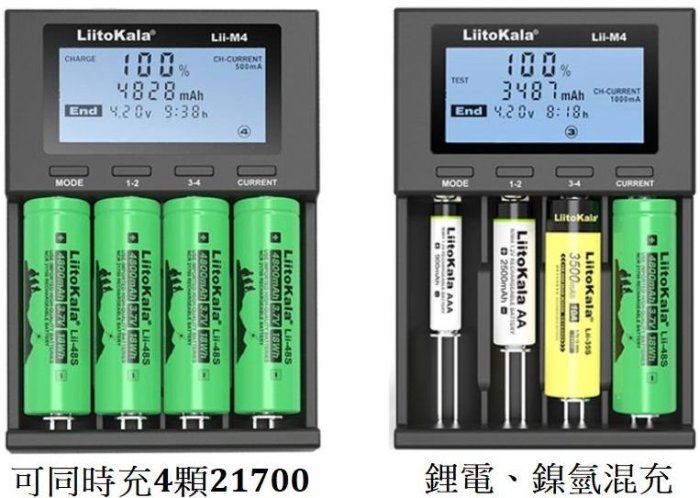 台灣現貨 可放電檢測電池實容量 LiitoKala USB 5V輸入 多功智能4槽充電器 鋰電 鎳氫、鋰電池充電器 M4