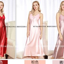 [橘子兔的精品衣物店]加長裙襬歐風禮服造型柔軟細滑仿真絲~深V美胸造型絲綢緞面細肩帶連身睡裙(可當襯裙)