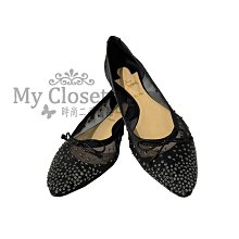My Closet 二手名牌 Christian Louboutin 全新 黑色鑲水鑽 平底鞋