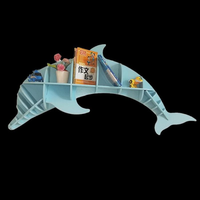 5Cgo.【宅神】創意卡通造型書架海豚墻上壁掛置物架兒童收納架學校讀書角背景墻裝飾繪本架t735807556212