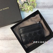 《真愛名牌精品》Bottega Veneta (BV) 608084 黑色中格編織  拉鍊薄卡套 *全新品*代購