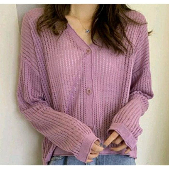 ♦️降♦️全新--(紫色)短版針織外套 短版針織上衣 短版針織衫 長袖外套 小外套 短版外套 上衣外套 薄外套(size：F)~199元購入。