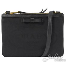 【茱麗葉精品】全新精品 PRADA 1BH046 復古LOGO帆布皮革邊雙層拉鍊斜背包.黑 預購無現貨