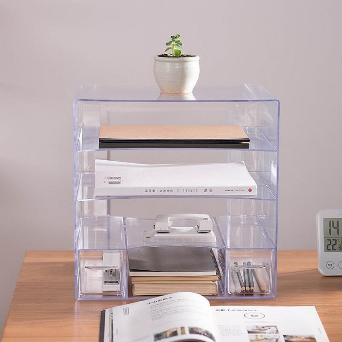 亞克力透明組合多層文件架辦公室桌面資料A4紙收納文件柜展示