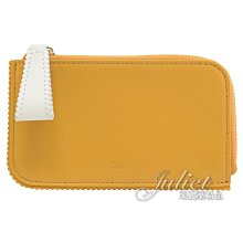 【茱麗葉精品】全新精品 CHLOE 專櫃商品 LINDA 烙印LOGO花邊小牛皮素面卡片零錢包.姜黃 現貨