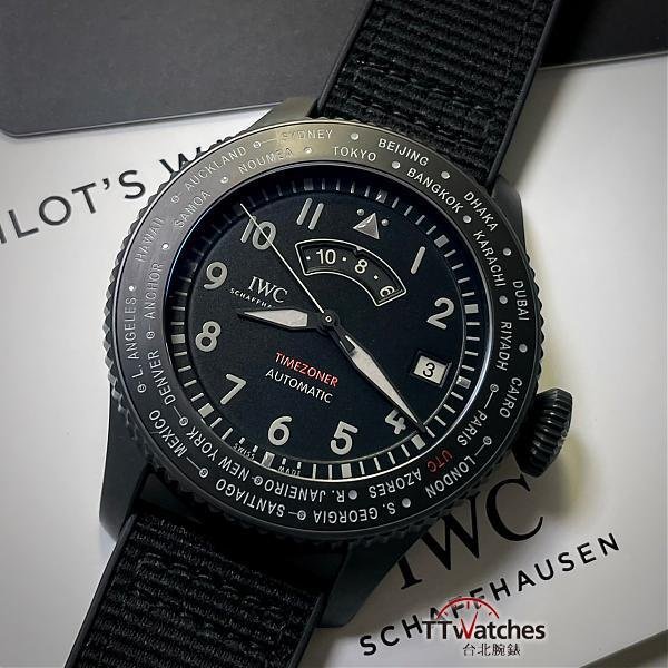 台北腕錶 IWC 萬國錶 Pilot Timezoner Top Gun 飛行員 世界時區 瓷化鈦金屬  118417