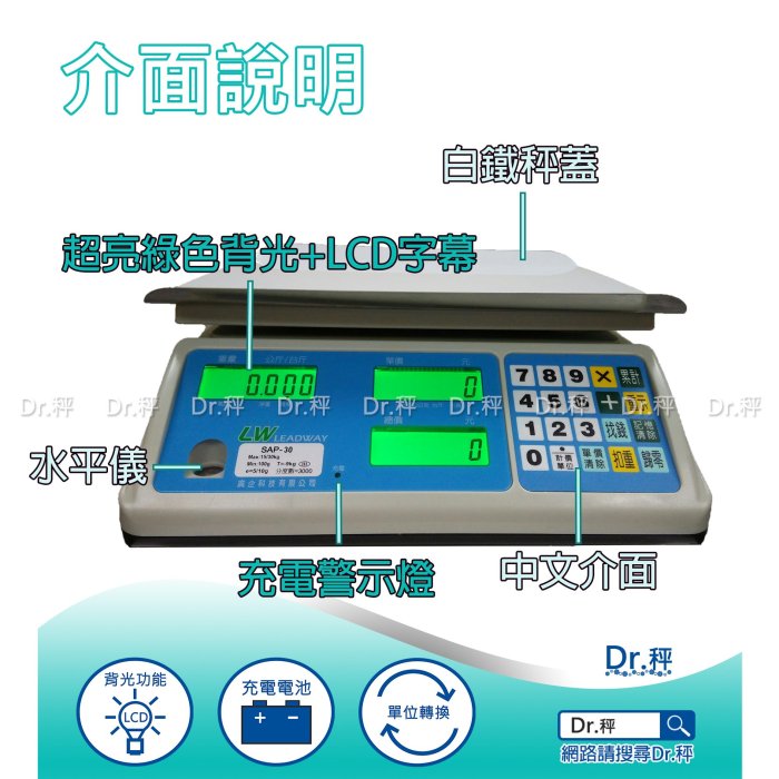 計價秤、SAP-30kg 電子計價桌秤、市場用秤、磅秤、電子秤、 台灣製、免運費、含稅、保固兩年【Dr.秤】