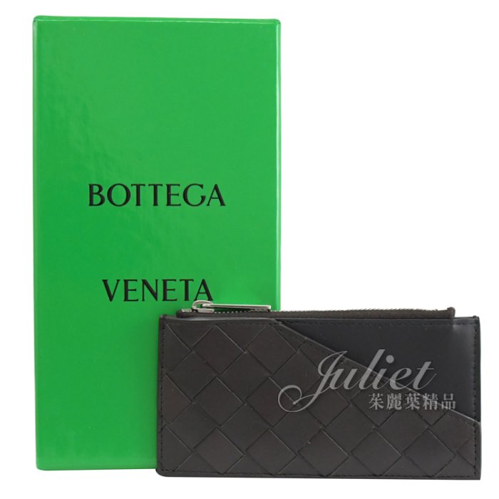 【茱麗葉精品】全新精品 BOTTEGA VENETA 專櫃商品 639855 小牛皮編織卡片零錢包.深咖/黑 現貨