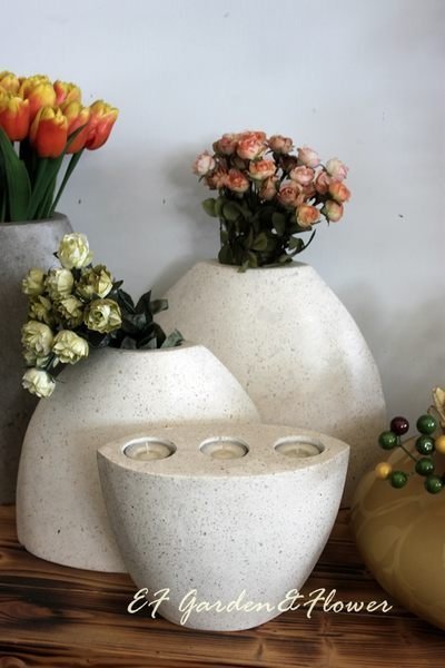 【EF Garden&Flower】桌上型造型水磨石盆(組) 水磨石盆燭台