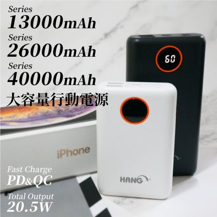 26000mAh 20.5W 大功率大容量 行動電源 支援 iPhone12 PD快充 QC4.0 快速充電 I12