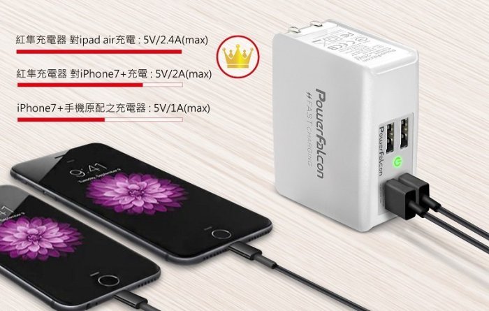 PowerFalcon 25W USB-A QC3.0 4孔快速充電器-旅行萬用充電器 4孔設計，滿足多元充電需求