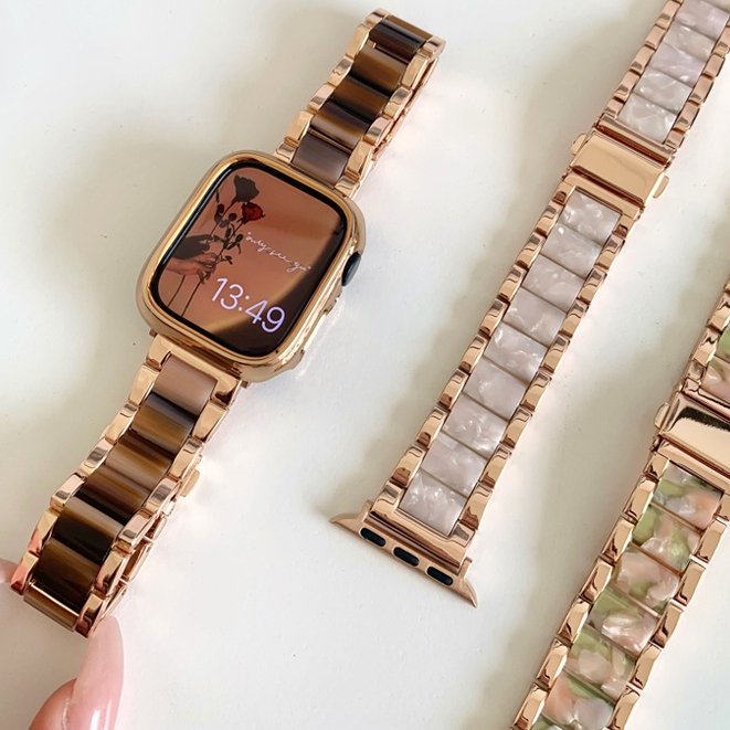 適用蘋果手錶金屬樹脂錶帶 Apple Watch 8 S7 6 SE 5 樹脂金屬錶帶45mm 41mm 44 40mm