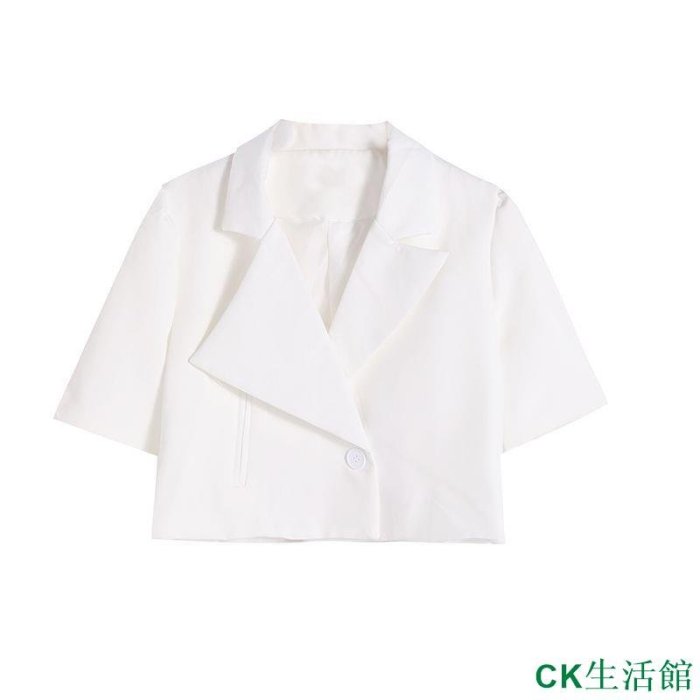 CK生活館夏季女生衣著S-XL 短袖西裝外套 休閒小個子連身褲平口一字領露肩 正韓時尚兩件式套裝