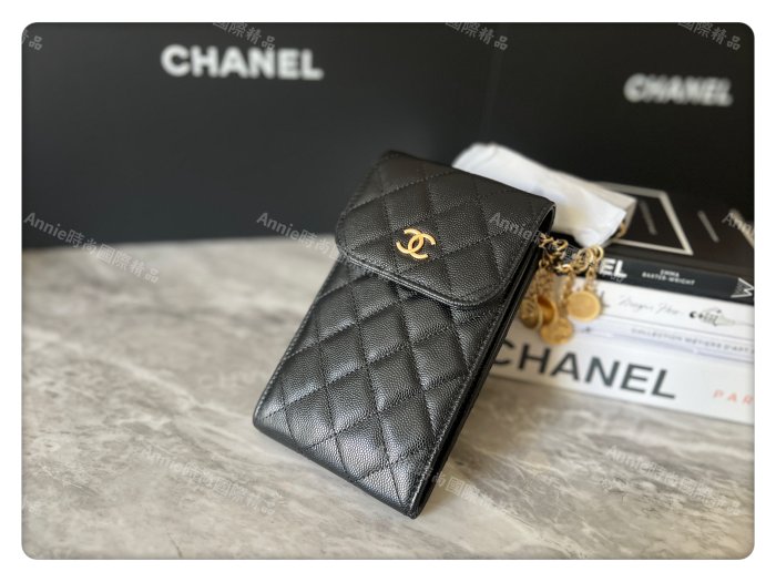 ☆ Annie 時尚國際精品 ☆ CHANEL AP3112 金幣鏈 黑色牛皮手機包