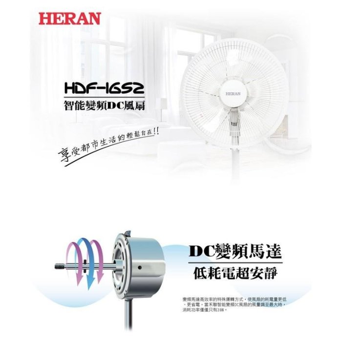新莊好商量~HERAN 禾聯 16吋智能變頻DC風扇 HDF-16S2 採用日本品牌馬達 智慧家電 電扇 電風扇 冷風扇