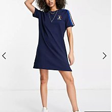 (嫻嫻屋) 英國ASOS-adidas Originals 藍色圓領三線LOGO袖T恤裙洋裝 現貨UK8